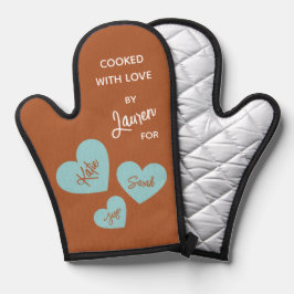 Mit Liebe gekocht Aquamarine Herzen Personalisiert Ofenhandschuh