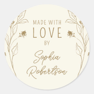 Mit Liebe gemacht Personalisierte Line Art Gold au Runder Aufkleber