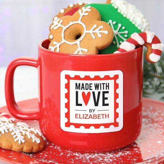 Mit Liebe Gemachter Roter Weihnachtsstempel Aufkle Quadratischer Aufkleber