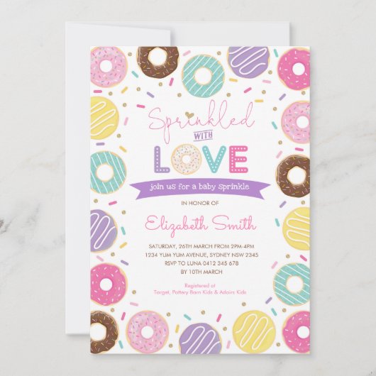 mit Liebe gesprenkelt | Donut Baby Shower Einladung (Vorderseite)