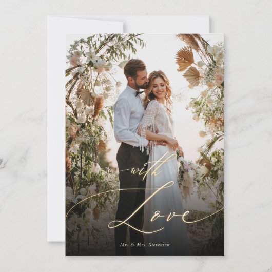 Mit Liebe Gold Script Wedding Foto Dankeskarte (Vorderseite)