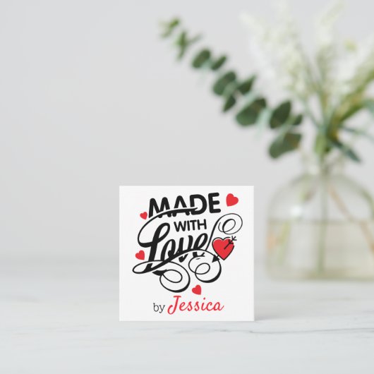Mit Liebe Hearts Business Card Quadratische Visitenkarte (Stehend Vorderseite)