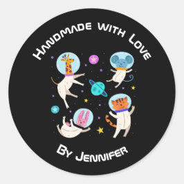 Mit Liebe hergestellt - Niedliches Astronautentier Runder Aufkleber