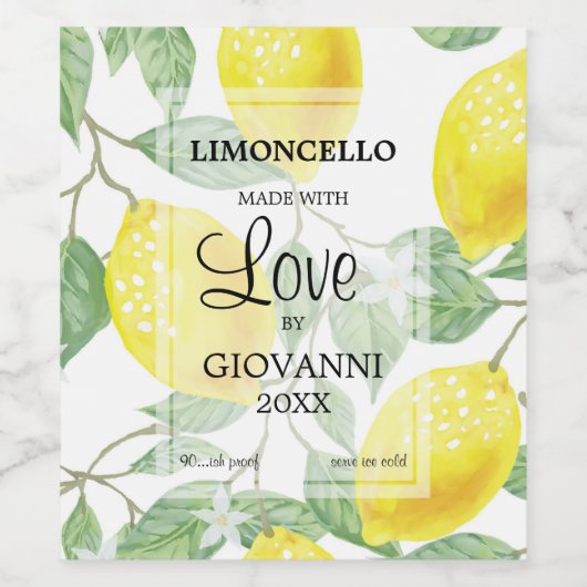 Mit Liebe Hergestelltes Limoncello Kleinflaschenet Weinetikett (Einzelnes Label)