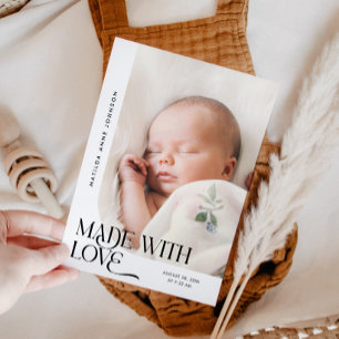 Mit Liebe Hergestelltes Weißes Foto Geburt Ankündigung