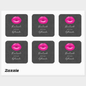 Mit Liebe Hot Pink Lips Glamour Quadratischer Aufkleber (Blatt)
