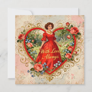 Mit Liebe immer Vintage-Dame mit floralem Herzen Karte