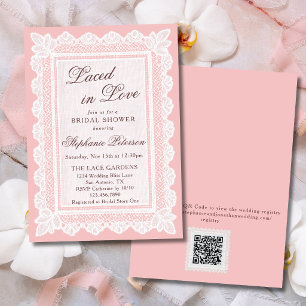 Mit Liebe in Rosa Spitze QR Code Brautparty Einladung