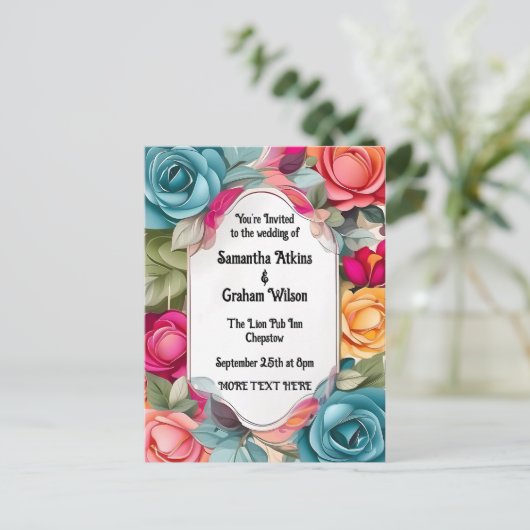 Mit Liebe in voller Blütezeit Einladung Postkarte (Stehend Vorderseite)