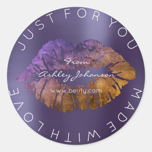 Mit Liebe Lila Lipstick Makeup Lips Runder Aufkleber (Vorderseite)