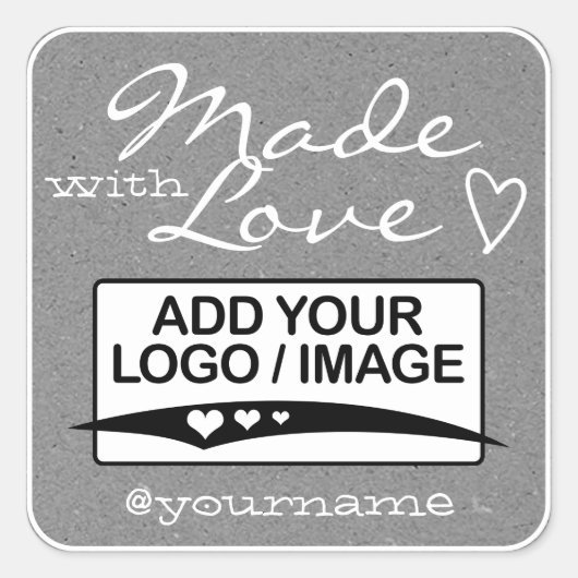 Mit Liebe Logo Template Papier grau Quadratischer Aufkleber (Vorderseite)