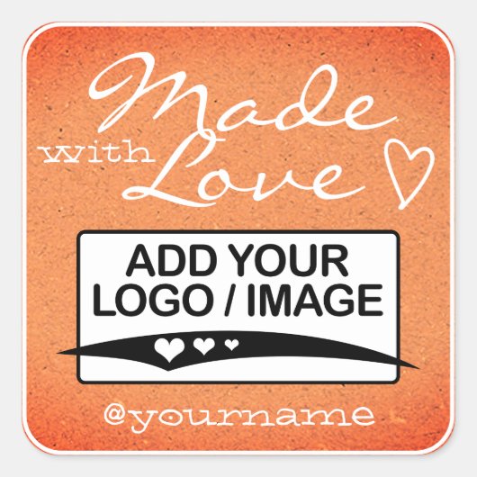 Mit Liebe Logo Template Papier Peach Quadratischer Aufkleber (Vorderseite)