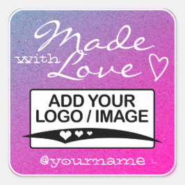 Mit Liebe Logo-Vorlage Lila rosa Ombre Quadratischer Aufkleber