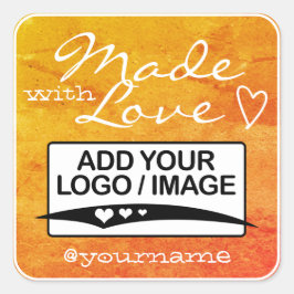 Mit Liebe Logo Vorlage Wasserfarben Orange Quadratischer Aufkleber