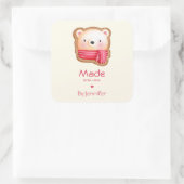 Mit Liebe Niedliche Bärenfront im Roten Scarf Quadratischer Aufkleber (Tasche)