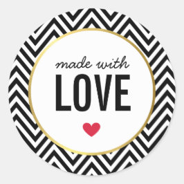 MIT LIEBE niedliche Verpackung Zickzack Schwarz-we Runder Aufkleber
