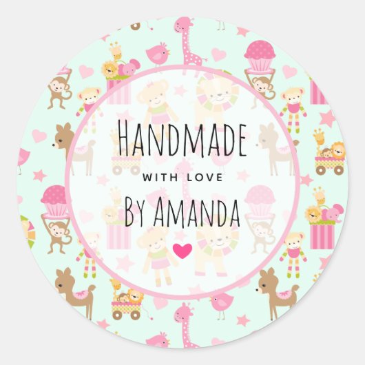 Mit Liebe Niedliches Muster mit glücklichen Tieren Runder Aufkleber (Vorderseite)