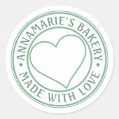Mit Liebe Personalisiertes Herz Homemade Green Runder Aufkleber (Vorderseite)
