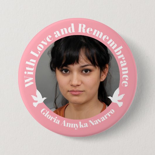 Mit Liebe pink zwei weiße Tauben Foto Erinnerung Button (Vorderseite)