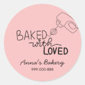 Mit Liebe rosa Handschrift gebacken Runder Aufkleber (Vorderseite)