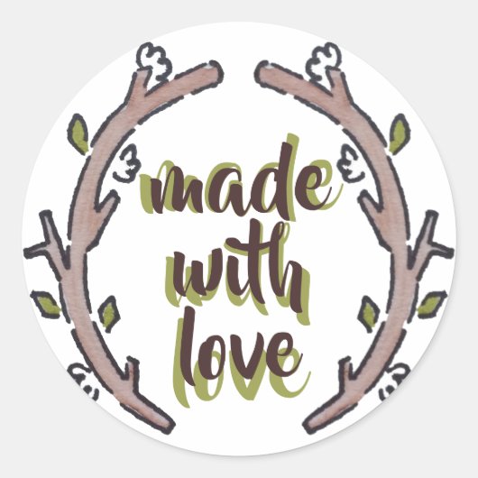 Mit Liebe rustikale Natur künstlerisch-botanisch Runder Aufkleber (Vorderseite)