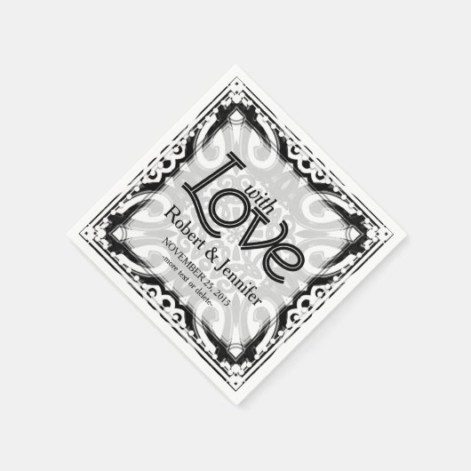 Mit Liebe Schwarz-weißes Dekorpapier Napkins Serviette (Ecke)