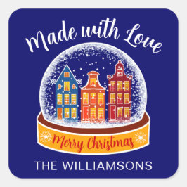 Mit Liebe Snowglobe Weihnachtsdorf gemacht Quadratischer Aufkleber