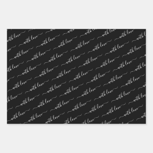mit Liebe Typografie Schwarz-Weiß Geschenkpapier Set (Vorderseite 3)