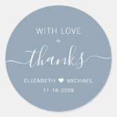 Mit Liebe und Dank an Dusty Blue Wedding Vielen Da Runder Aufkleber (Vorderseite)