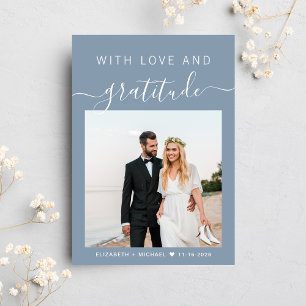 Mit Liebe und Dankbarkeit Foto Dusty Blue Wedding Dankeskarte