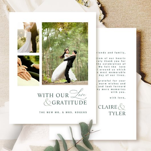 Mit Liebe und Dankbarkeit Foto, Grüne Hochzeit Dankeskarte