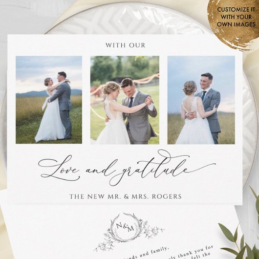 Mit Liebe und Dankbarkeit Foto Monogram Wedding Dankeskarte