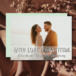 Mit Liebe und Dankbarkeit Hochzeit Foto Sage Green Dankeskarte