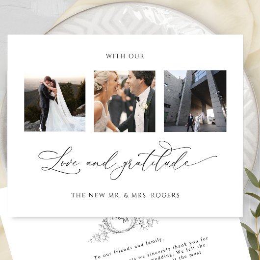 Mit Liebe und Dankbarkeit Monogram Wedding Foto Dankeskarte