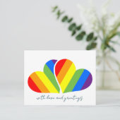 mit Liebe und Regenbogenherzen Postkarte (Stehend Vorderseite)