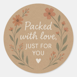 Mit Liebe Verpackt Florale Kraft-Aufkleber Runder Aufkleber