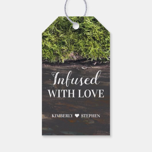 Mit Liebe verschüttet rustikale Hochzeit Geschenkanhänger (Rückseite)