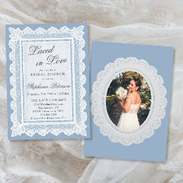 Mit Liebe verzierte Hochzeitsdusche Blue Lace Foto Einladung