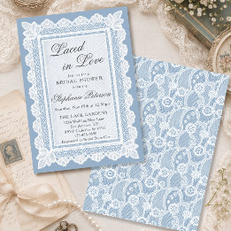 Mit Liebe Verzierte Vintage Blaue Spitze Brautpart Einladung