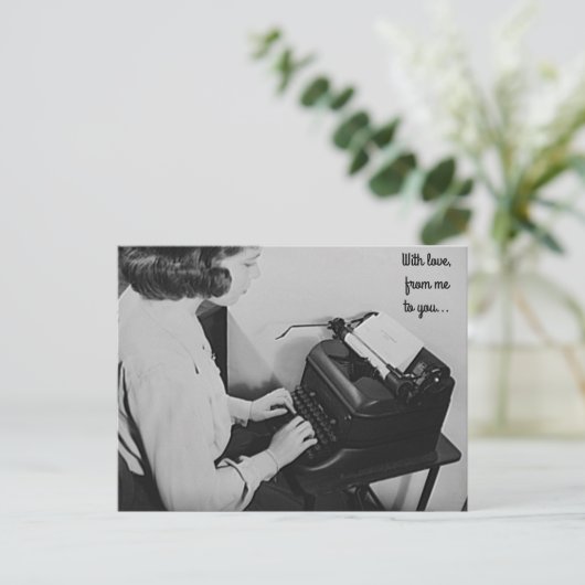 Mit Liebe Vintager Schreibmaschine Postkarte (Stehend Vorderseite)