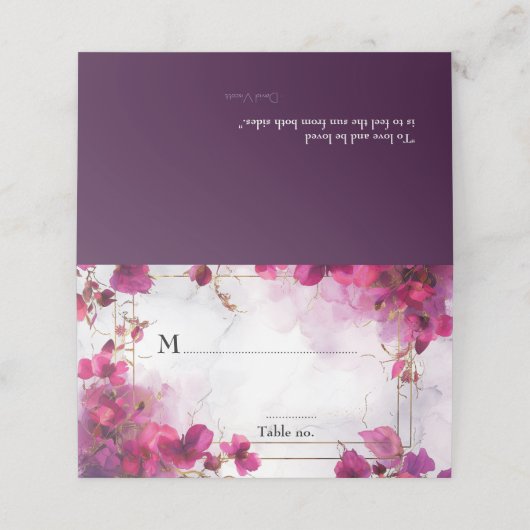 💍 mit Liebe Zitat Fuchsia Verzauberung Wasserfarb Platzkarte (Außenseite Aufgefaltet)