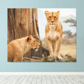 Mit lionenartiger Leinwand konfrontiert (Insitu (Holzboden))