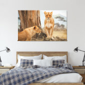 Mit Löwen-Wall-Kunst konfrontiert Leinwanddruck (Insitu (Schlafzimmer))