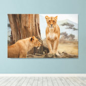 Mit Löwen-Wall-Kunst konfrontiert Leinwanddruck (Insitu (Holzboden))