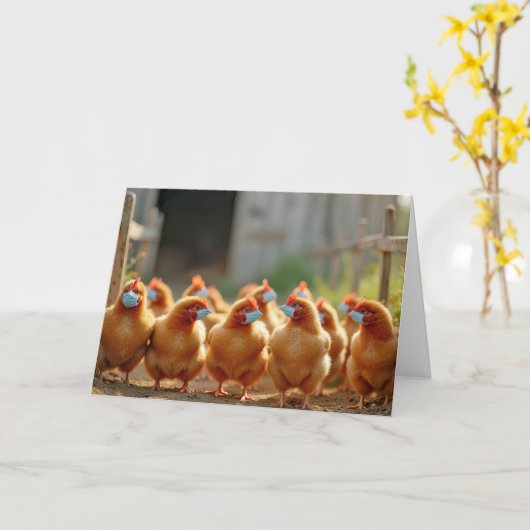 Mit Masken wird bald ein Hähnchen gesund Karte (Gelbe Blume)