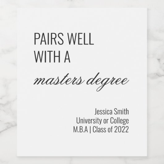 Mit Masters Degree Funny Grad School gut paaren Weinetikett (Einzelnes Label)