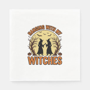 Mit meinen Hexen abhängen Vintage-Halloween-Design Serviette