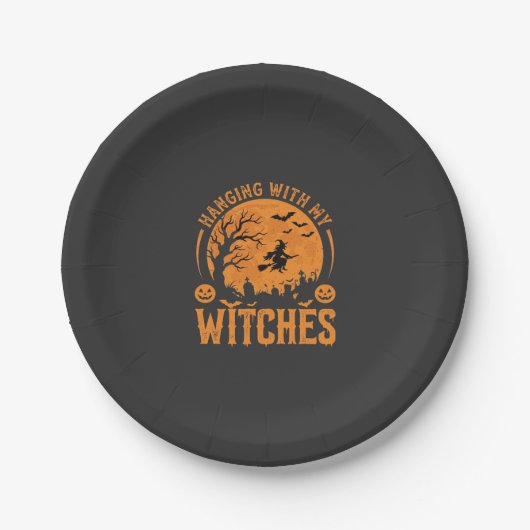 Mit meinen Hexen hängend Halloween-Design (3) Pappteller (Vorderseite)