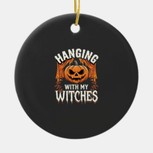 Mit meinen Hexen hängend Halloween-Kürbis Keramik Ornament