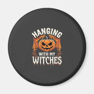 Mit meinen Hexen hängend Halloween-Kürbis Magnet